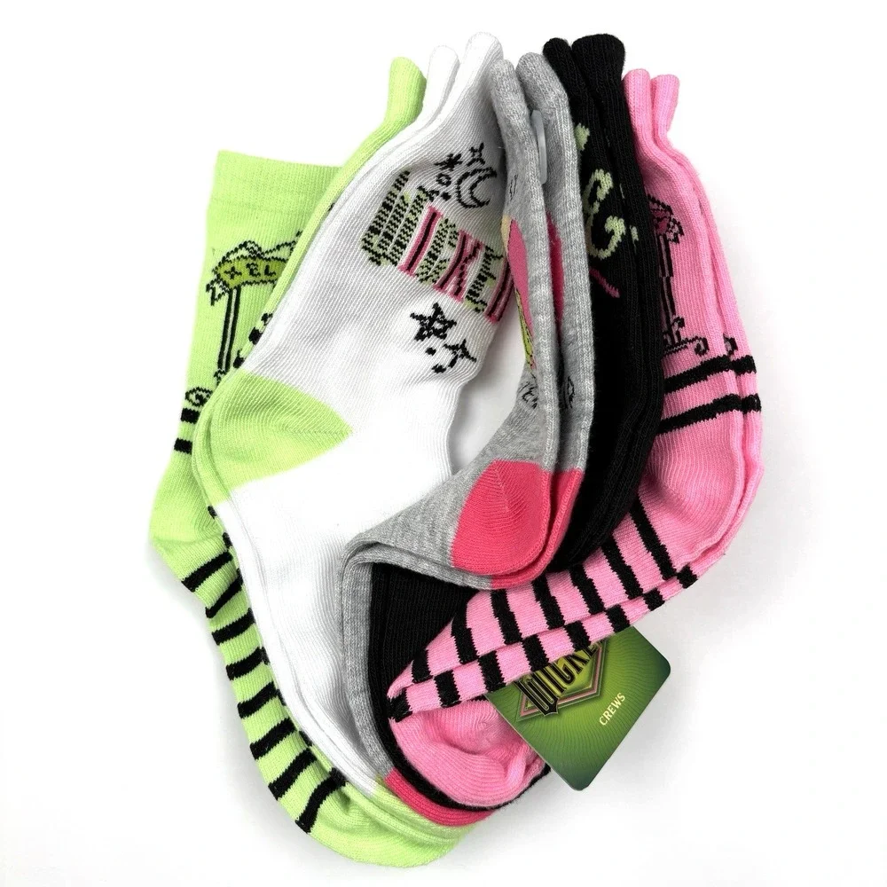 NWT‎ Girls Crew Socks Shoe Size 7.5–3.5 Elphaba Galinda Oz Witchy 5 Pairs